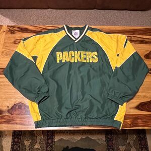 Vintage 90s Green Bay Packers Pullover Windbreaker Jacket Green Yellow Logo XL